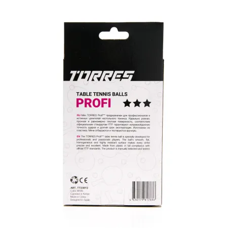 Мяч для наст. тенниса TORRES Profi 3*, TT23012, диам. 40+мм, упак. 6 шт, белый за 338.30 ₽ купить в Нижневартовске