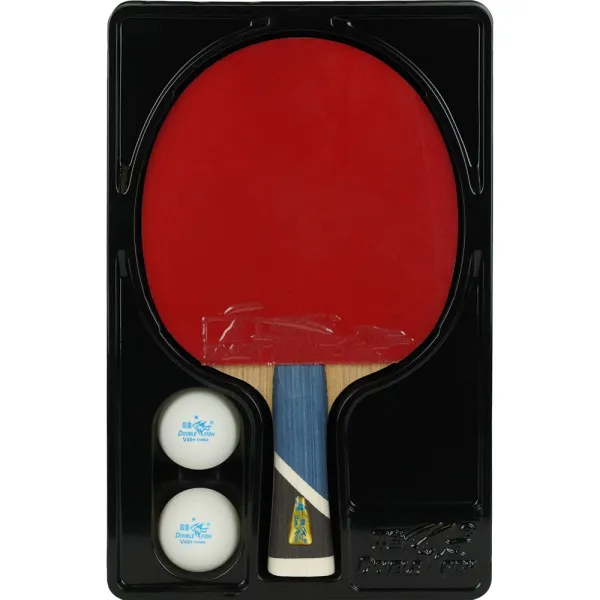 Ракетка для н/т DOUBLE FISH 5A+C, для продвин, ITTF Appr, накл. 2,1 мм, конич. ручка+ 2 мяча V40+мм за 2&nbsp;779.50 ₽ в Нижневартовске