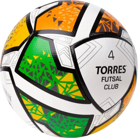 Мяч футзал. TORRES Futsal Club, FS323764, р.4, 10 пан. ПУ, 4 под. сл, гибрид. сш. бело-зел-оранж за 2&nbsp;264.40 ₽ купить в Нижневартовске